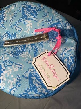 Lilly Pulitzer Light Blue Floral Round Cooler with Pink Accent